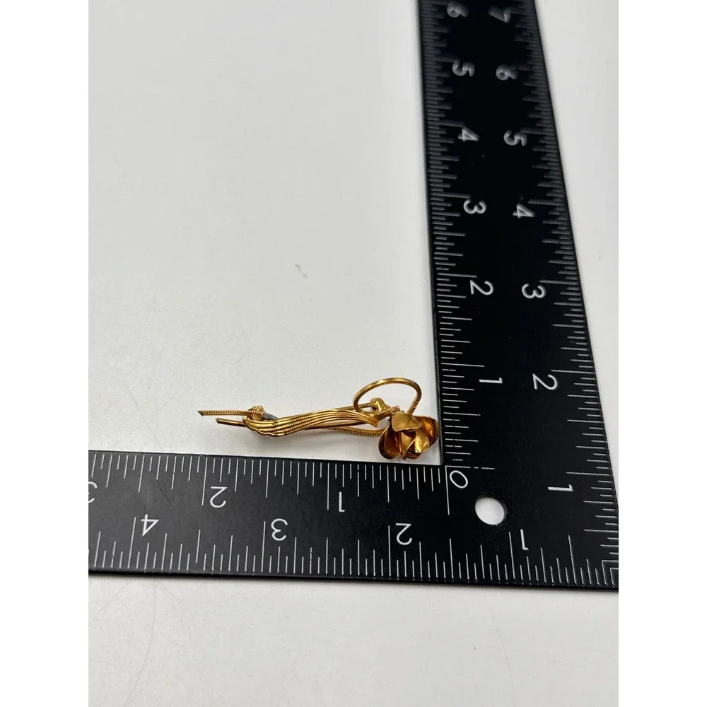 Vintage Gold‎ Tone Rose Brooch Floral Pin Textured Stem 2 Inch Lapel Jewelry